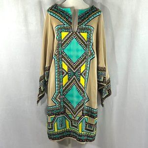 Alice & Trixie 100% Silk Geometric Print Tunic Dress Caftan Size Small